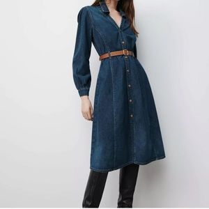 Zara Denim Belted Fit and Flare Button Front Dress NWT (Zara Style 6164/204)